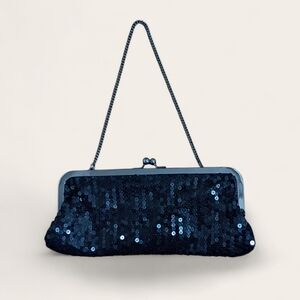 Ann Taylor Loft Evening Sequin Clutch Chain Strap 9 inch wide
